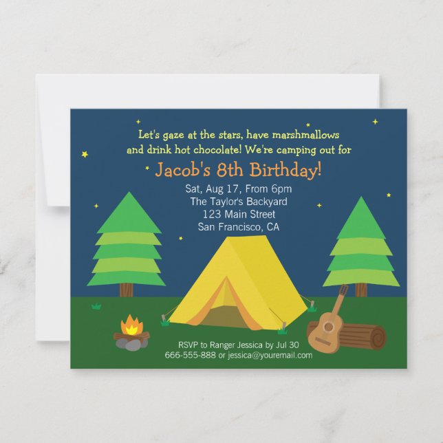 Backyard Sleepover Camping Birthday Party For Boys Invitation (Front)