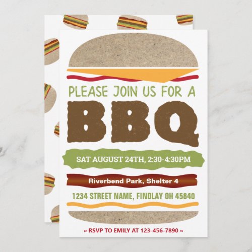 Backyard Summer BBQ Hamburger design Invitation
