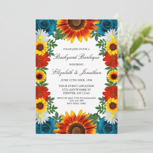 Backyard Summer Floral Backyard Barbeque Invitation