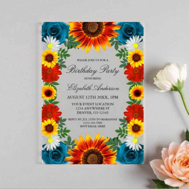 Backyard Summer Floral Birthday Acrylic Invitations (Creator Uploaded)