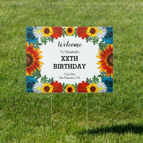 Backyard Summer Floral Birthday Sign