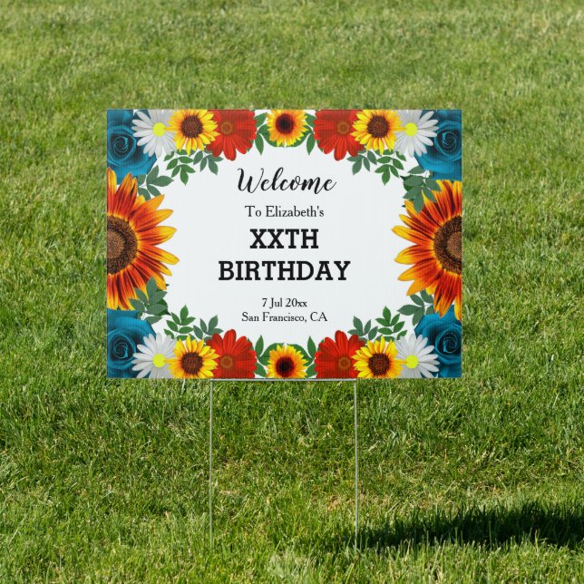 Backyard Summer Floral Birthday Sign (Insitu)