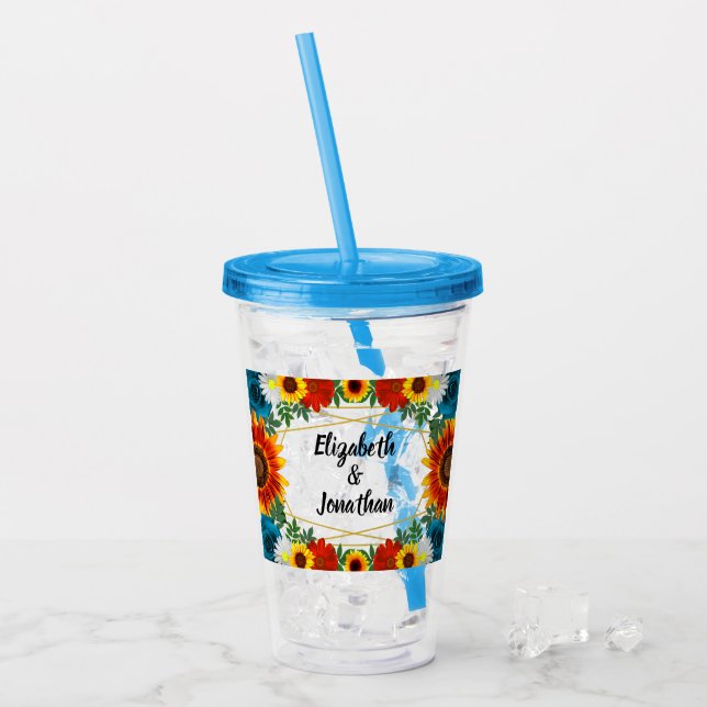 Backyard Summer Floral Geometric Acrylic Tumbler (Front Ice)