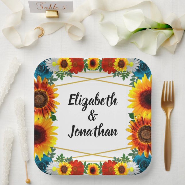 Backyard Summer Floral Geometric Paper Plates (Wedding)