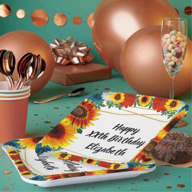 Backyard Summer Floral Geometric Paper Plates (Multi)