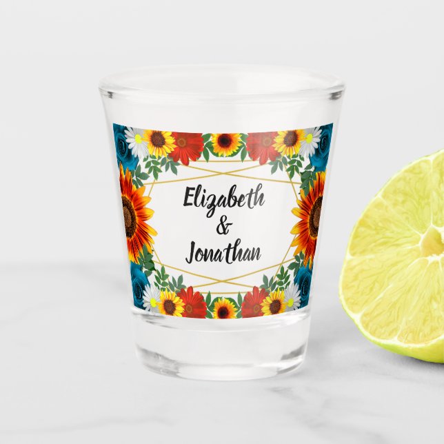 Backyard Summer Floral Geometric Shot Glass (Front)