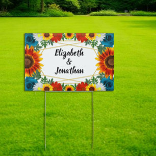 Backyard Summer Floral Geometric Sign