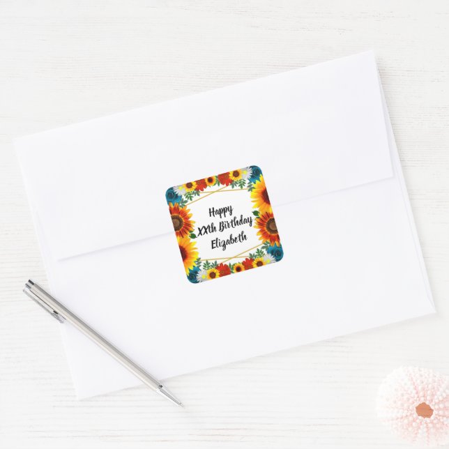 Backyard Summer Floral Geometric Square Sticker (Envelope)