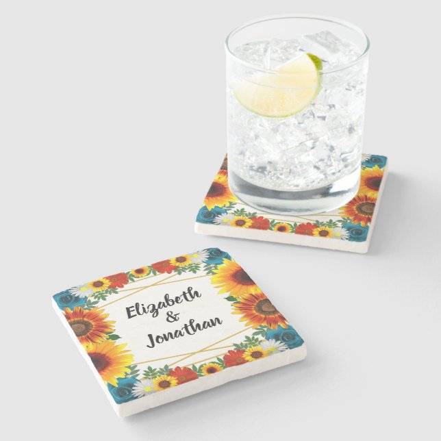Backyard Summer Floral Geometric Stone Coaster (Side)