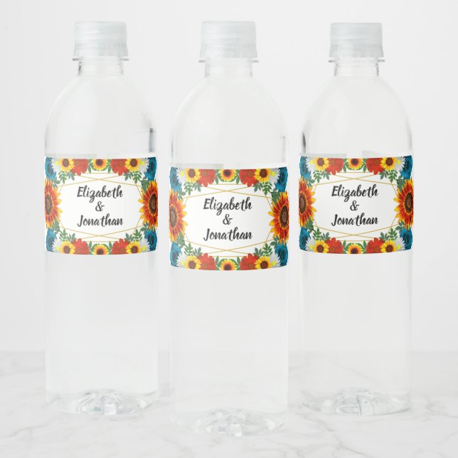 Backyard Summer Floral Geometric Water Bottle Label (Bottles)