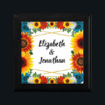 Backyard Summer Floral Geometric Wedding Gift Box<br><div class="desc">Elegant and colorful floral design for a backyard summer event. Features teal blue roses,  white daisies,  red wildflowers and sunflowers with gold geometric frame</div>
