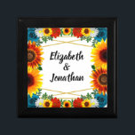 Backyard Summer Floral Geometric Wedding Gift Box<br><div class="desc">Elegant and colorful floral design for a backyard summer event. Features teal blue roses,  white daisies,  red wildflowers and sunflowers with gold geometric frame</div>