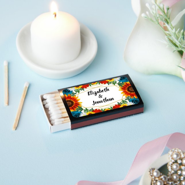 Backyard Summer Floral Geometric Wedding Matchboxes (Insitu)