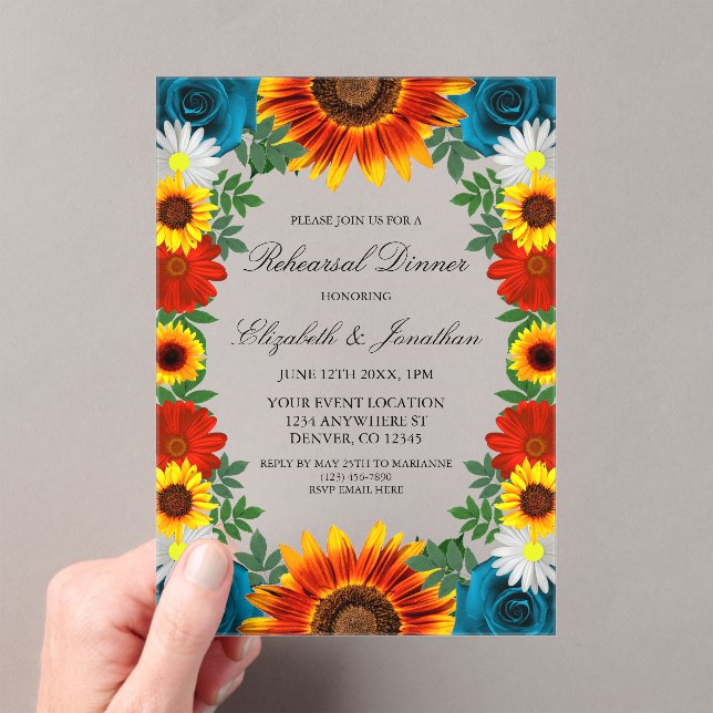 Backyard Summer Floral Rehearsal Dinner Acrylic Invitations (Insitu (Handheld))