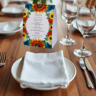 Backyard Summer Floral Wedding Menu Paper Table Tent