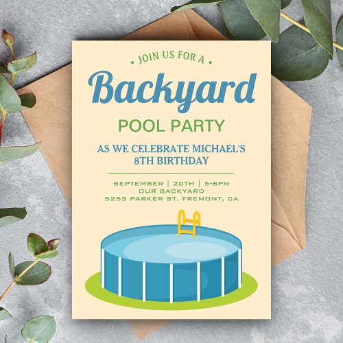 Backyard Swimming Pool Birthday Party Invitation