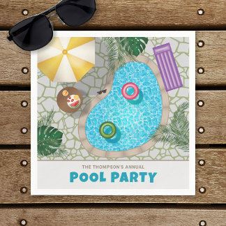 Backyard Swimming Pool Illustration Pool Party Napkins