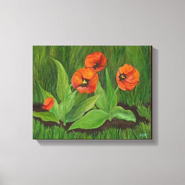 Backyard Tulips wrapped canvas Print (Front)