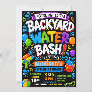 Backyard Water Bash Colorful Kids Splash Birthday Invitation