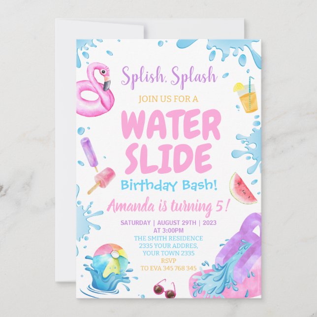 Backyard Water Slide Splash Birthday Party Invitation (Front)