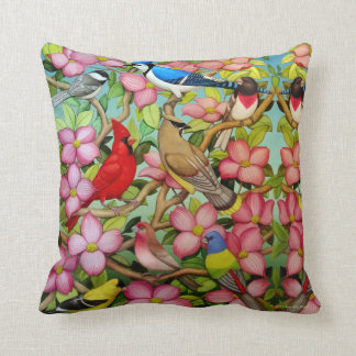 Backyard Wild Birds in Dogwood Pillow