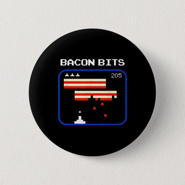 Bacon 8-bits Video Game Player Retro Nerd Geek  Button (Front)