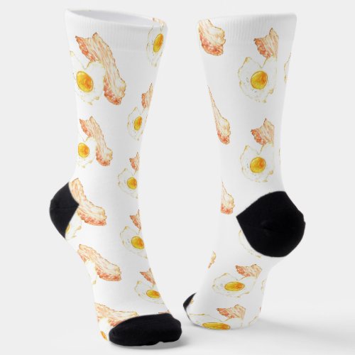 Bacon and Egg Breakfast Lover Watercolor Socks