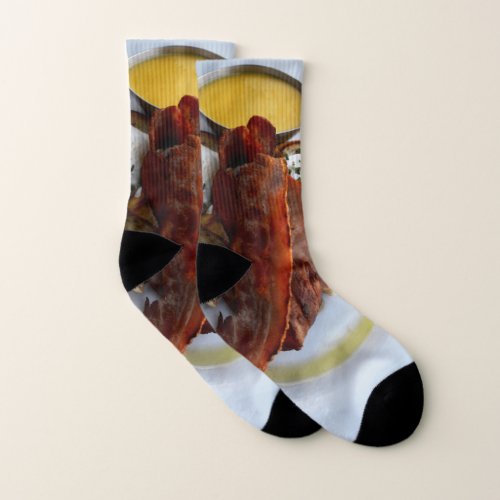 Bacon And Eggs On Love Heart Bread Socks