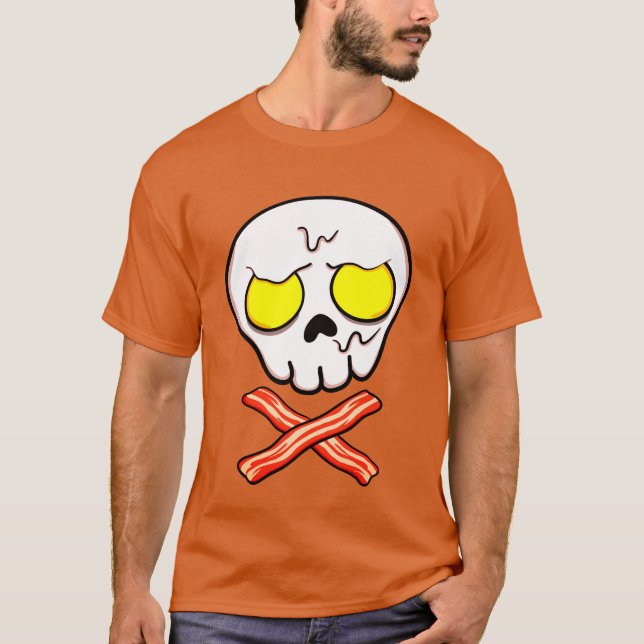 Bacon and Eggs Skull n Crossbones Funny  T-Shirt (Front)