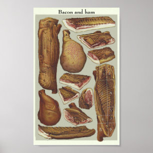 Bacon and ham vintage educational poster