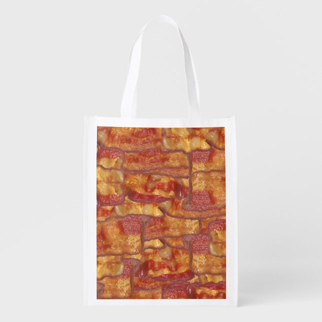 Bacon Background Pattern, Funny Fried Food Grocery Bag (Front)