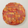 Bacon Background Pattern, Funny Fried Food Round Pillow