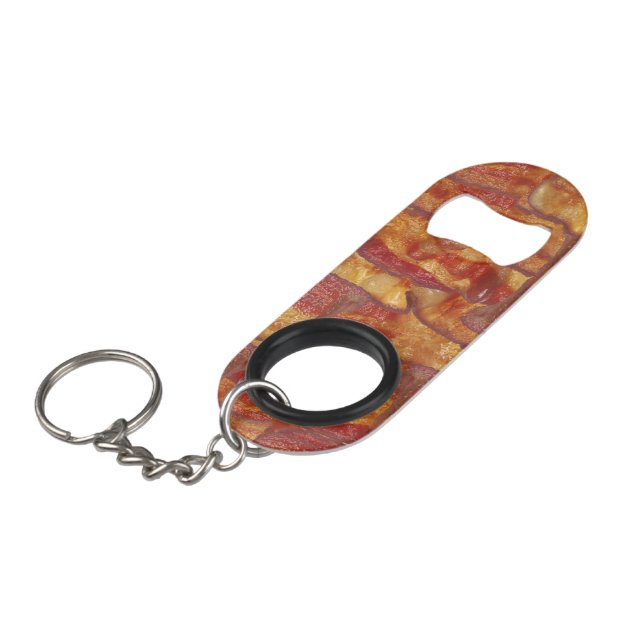 Bacon Background Pattern Keychain Bottle Opener (Front Angled)