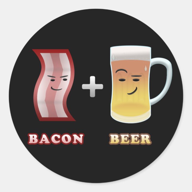 Bacon & Beer Are Up To Something (black bkgd) Classic Round Sticker (Front)