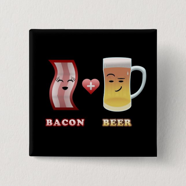 Bacon + Beer In Love (black bkgd) Button (Front)