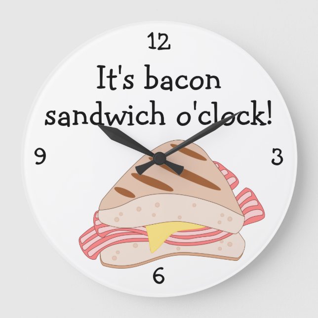 Bacon Butty O'Clock fun food graphic Large Clock (Front)