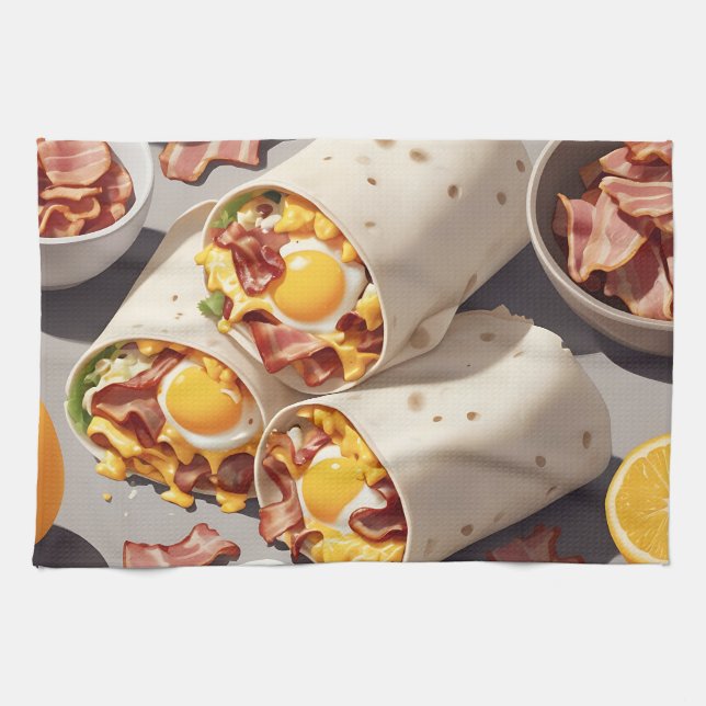 Bacon Egg Cheese Breakfast Wrap Kitchen Towel (Horizontal)