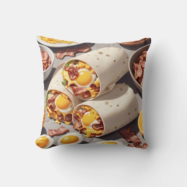 Bacon Egg Cheese Breakfast Wrap Throw Pillow (Front)