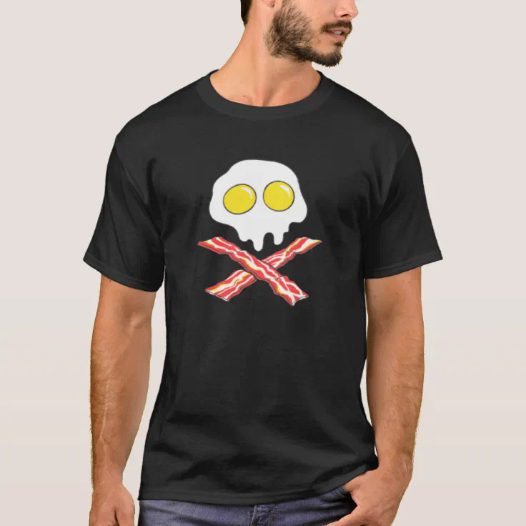 Bacon Skull And Crossbones Black Adult T-Shirt 