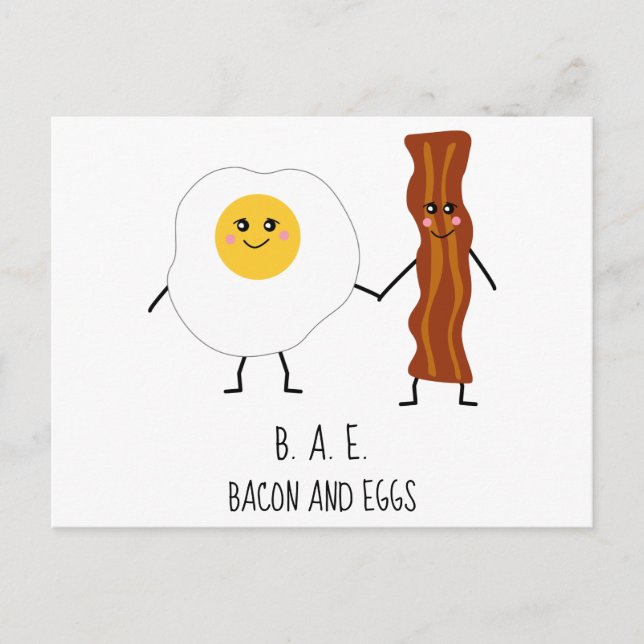 Bacon & Eggs BAE Cute Kawaii Valentines Postcard (Front)