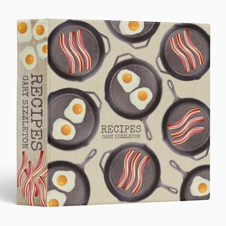Bacon eggs breakfast cooking cookbook recipe 3 ring binder Zazzle