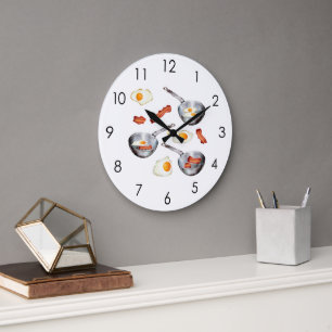 Bacon & Eggs Breakfast Food Kitchen Large Clock