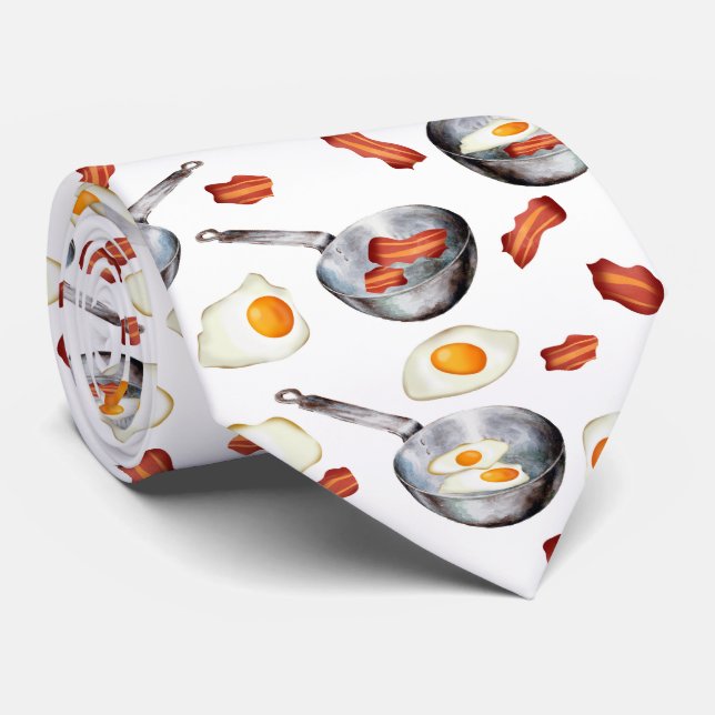 Bacon & Eggs Breakfast Food Pattern Neck Tie (Rolled)