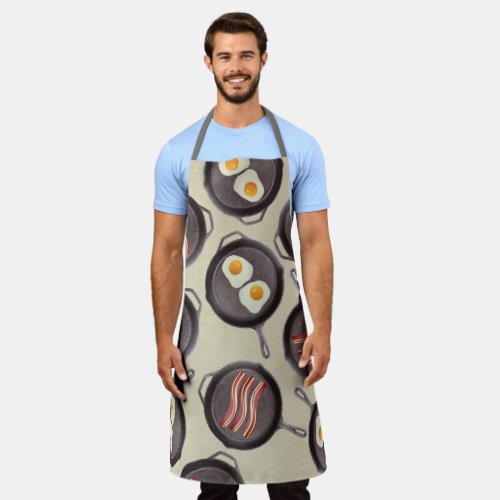 Bacon eggs frying pan breakfast cooking kitchen apron