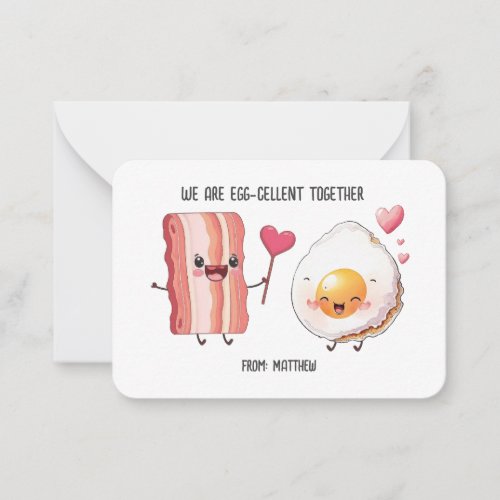 BACON EGGS KID PUNNY Valentines Day Classroom  Note Card