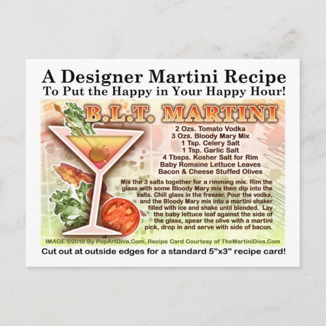 Bacon, Lettuce, Tomato Martini Recipe  Postcard (Front)