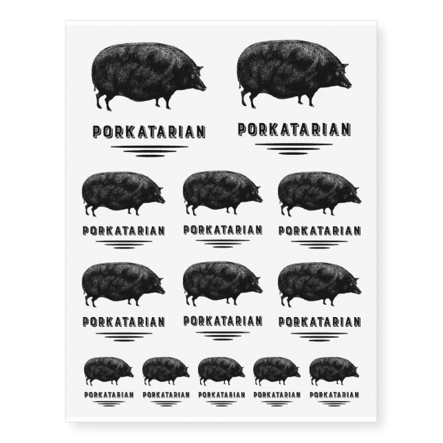 Bacon Lover - Porkatarian - Antique Pig Temporary Tattoos (Front)