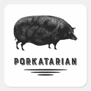 Bacon Lover - Porkatarian - Vintage Pig Square Sticker