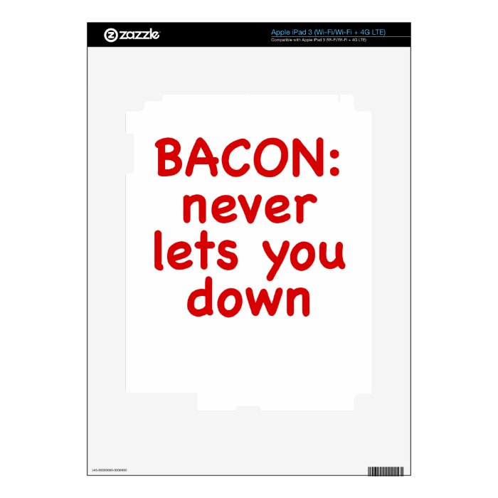 Bacon Never Lets You Down iPad 3 Skins