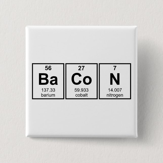 Bacon Periodic Table Element Symbols Pinback Button (Front)